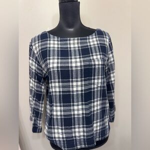 Madewell Women’s Plaid Navy White Women's Flannel 3/4 Sleeve Top M